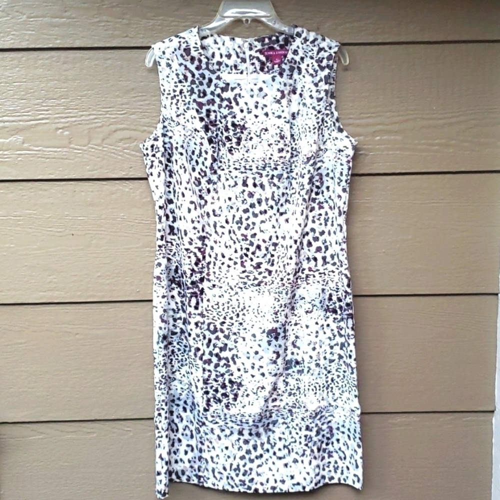 Jessica London Snow Leopard Print Sleeveless  Sheath Dress 16